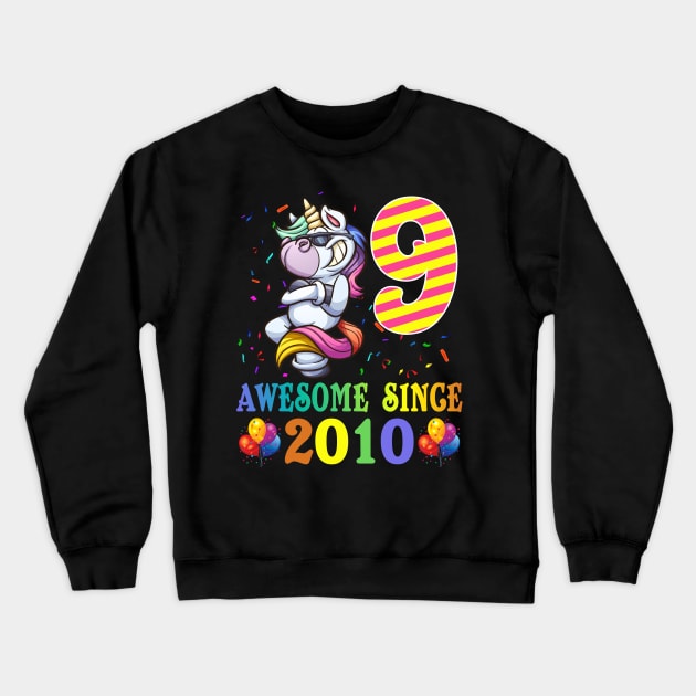 9 Years Old 9th Birthday Unicorn Dabbing Crewneck Sweatshirt by Danielsmfbb